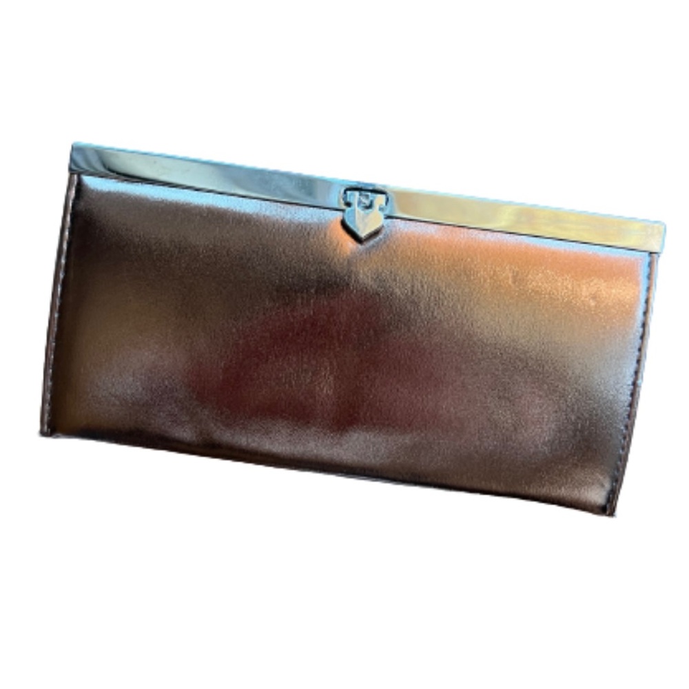 Metallic Bronze Faux Leather Wallet with Heart Clasp